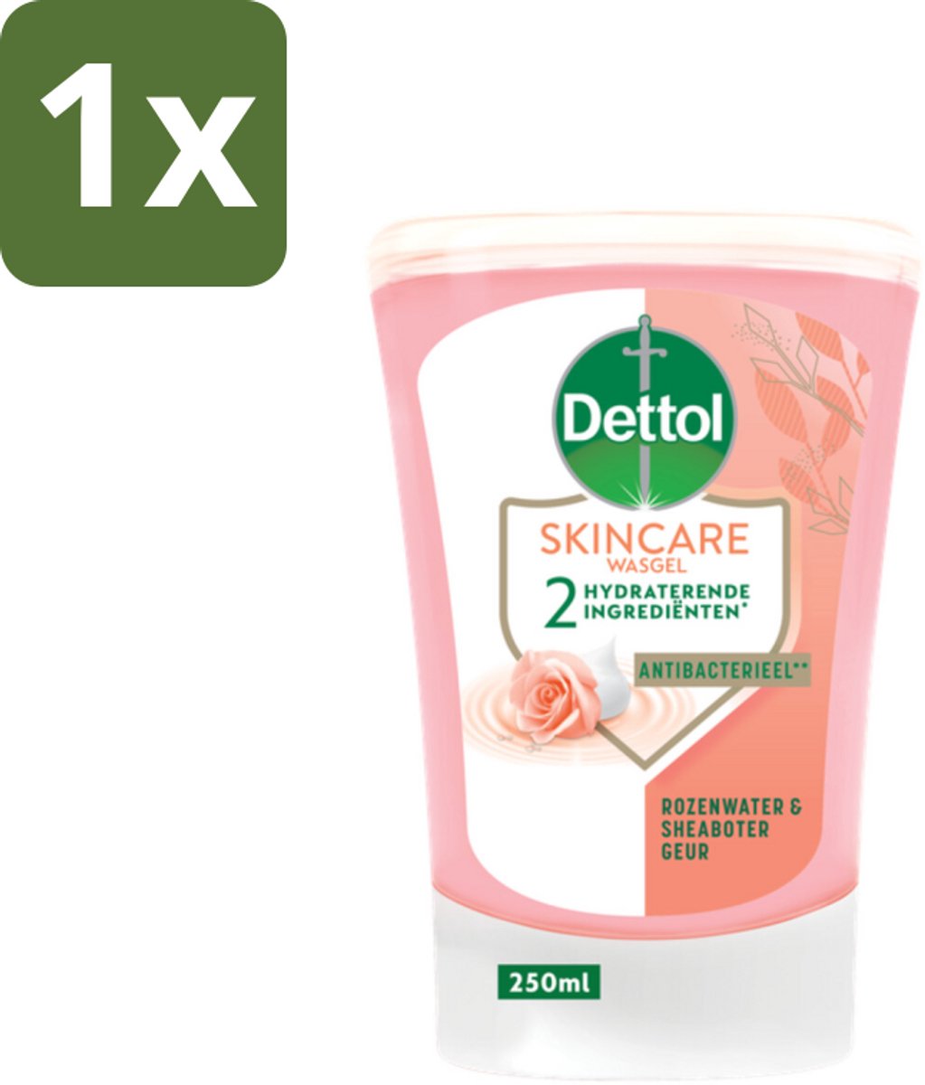 1 x Dettol - Wasgel Navulling - Skincare - Rozenwater & Sheaboter - 250 ml - Handen Wassen - Antibacterieel - Hygiëne - Handzeep - Wasgel