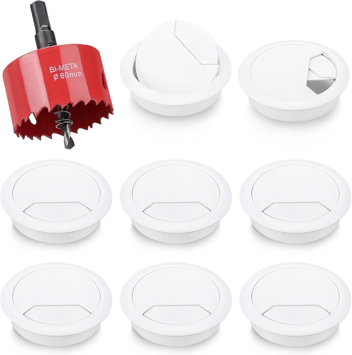 Kabeldoorvoer 60mm - Witte kabelgrommet - Duurzaam ABS materiaal - Eenvoudige installatie voor bureaus - ShopVlot