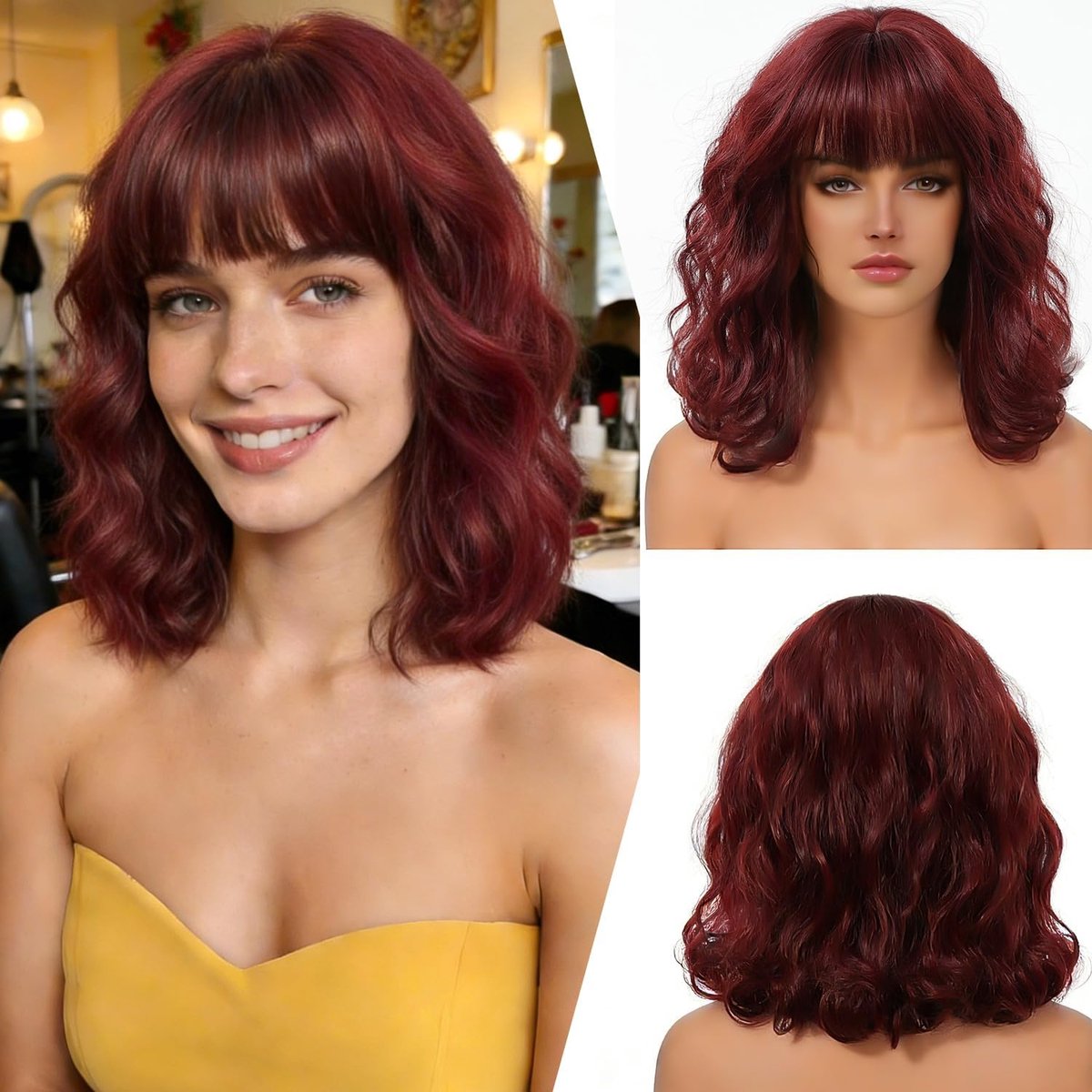 Bob Perruik Rood Golvend 12 Inch - Synthetisch Haar - Met Pony - Perfect voor Carnaval - ShopVlot
