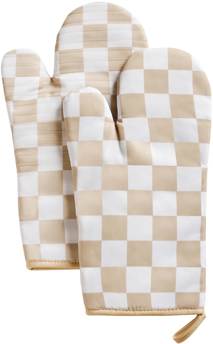 Ovenwanten hittebestendig 15 x 30 cm - Beige geruit - Antislip siliconen - Ideaal voor veilig bakken - ShopVlot