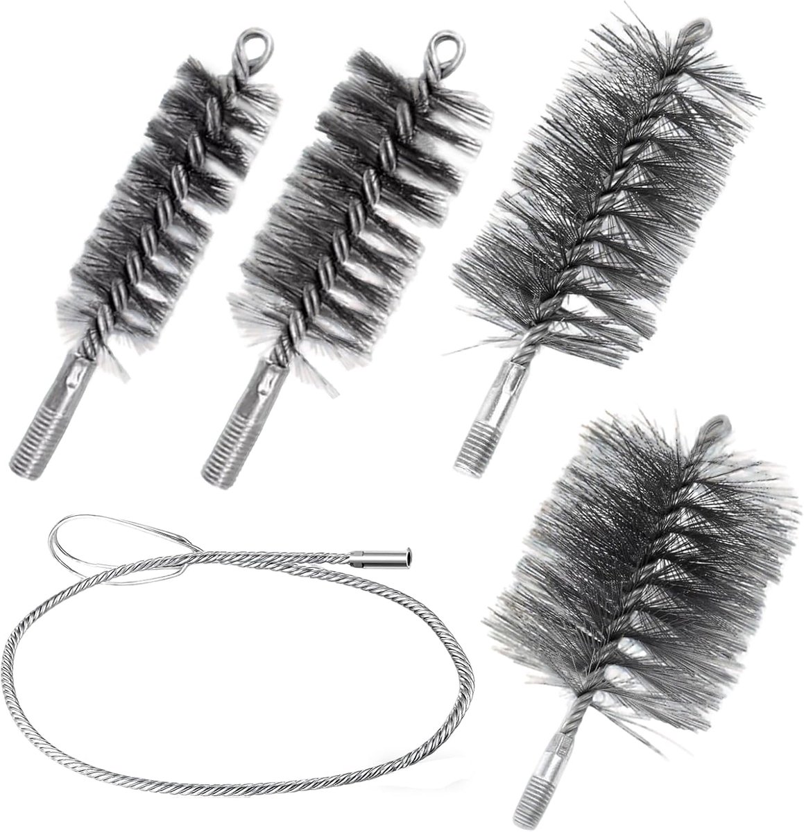 Stookpijp borstels set van 5 - 4 hoogwaardige borstels en 1 stalen draad - effectieve reiniging - ShopVlot