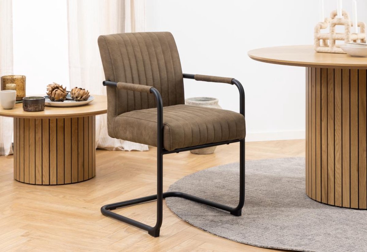 Eetkamerstoel Grijs - Incl. Armleuning - 51x64,5x84,5cm - Set van 2
