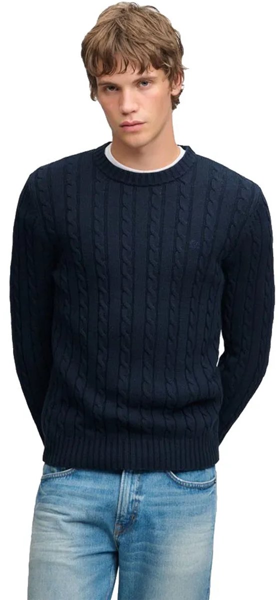 Superdry Cable Knit Trui met normale pasvorm Heren Sweaters Marineblauw