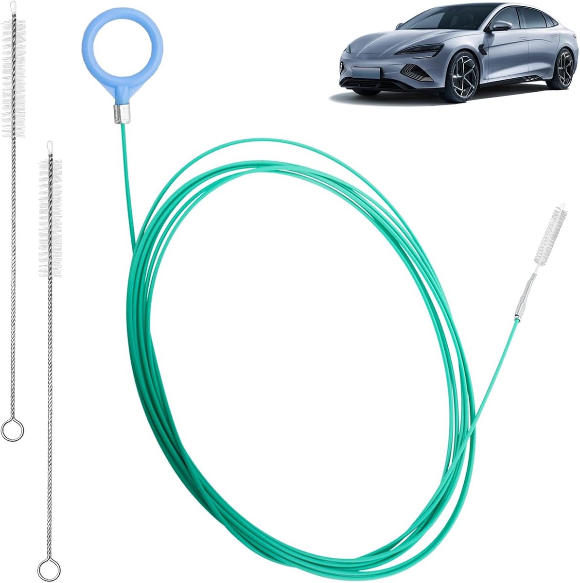 Afvoerreiniger auto - 197 inch slang - 2x reinigingsborstels - ideaal voor zonnescherm afvoer - ShopVlot
