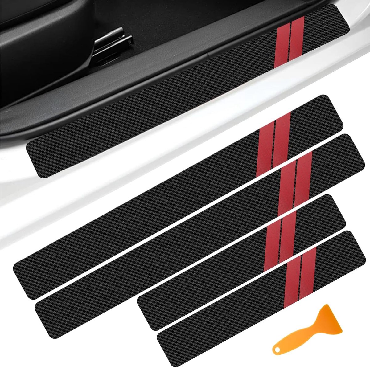 Deursill strips set van 4 - universeel carbon fiber - rode anti-tred bescherming - beschermt tegen slijtage - ShopVlot