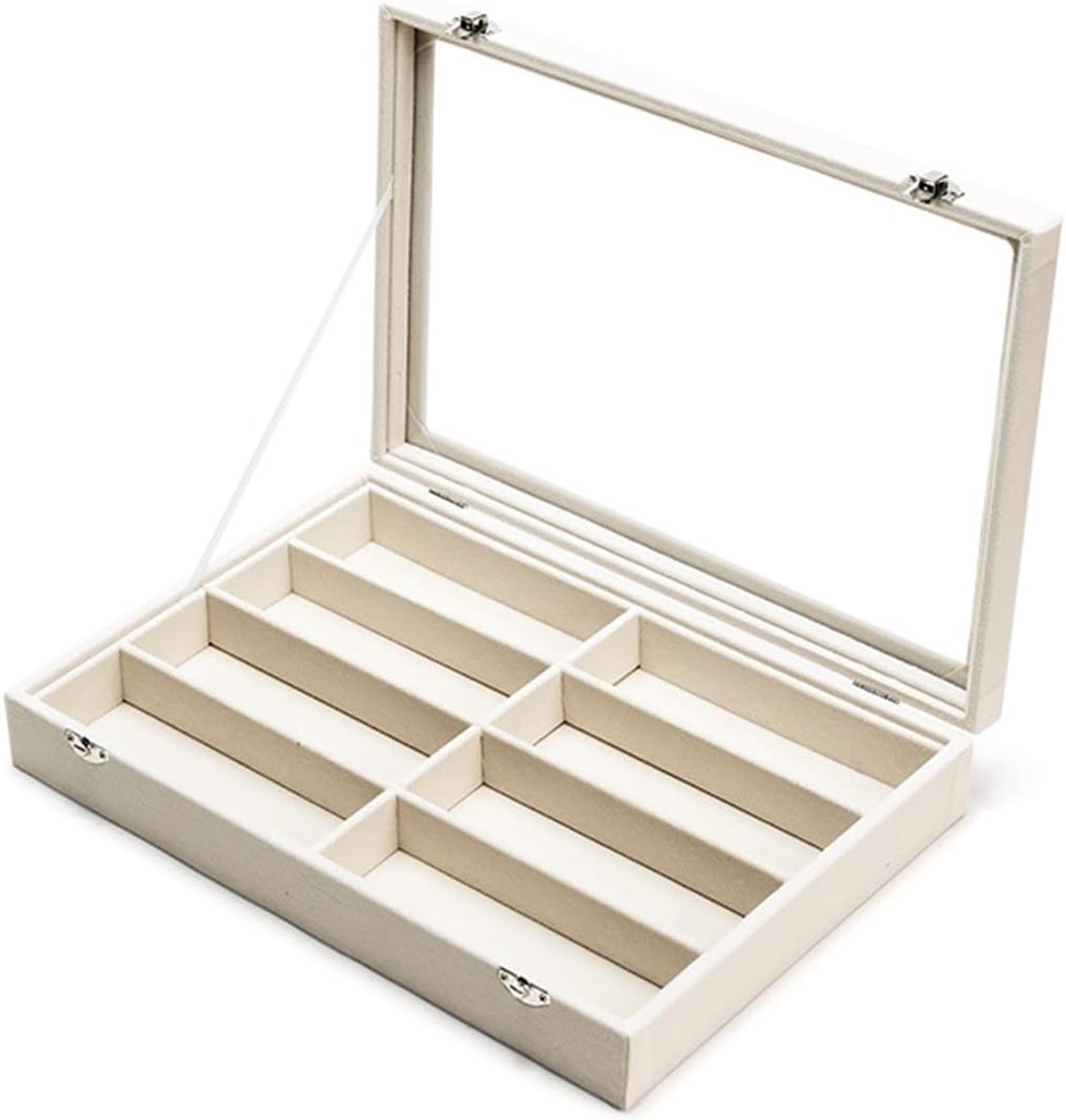 Zonnebril Display Stand 8-Slots - Beige - Transparant deksel - Ruimtebesparend voor bureau - ShopVlot