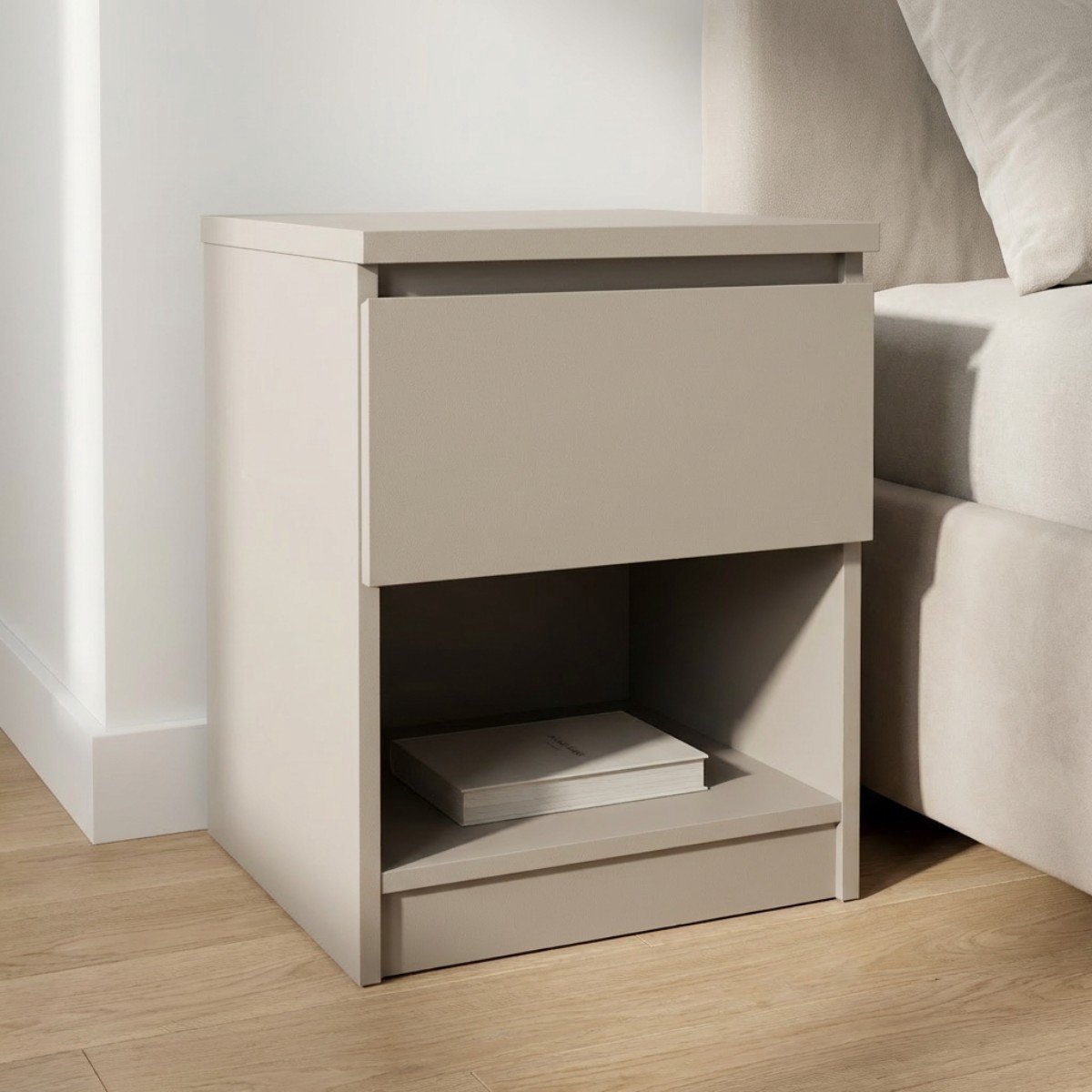Nachtkastje Beige - 40x40x49,5 cm - Nachtkastje Ylva 1-Lade - Giga Living