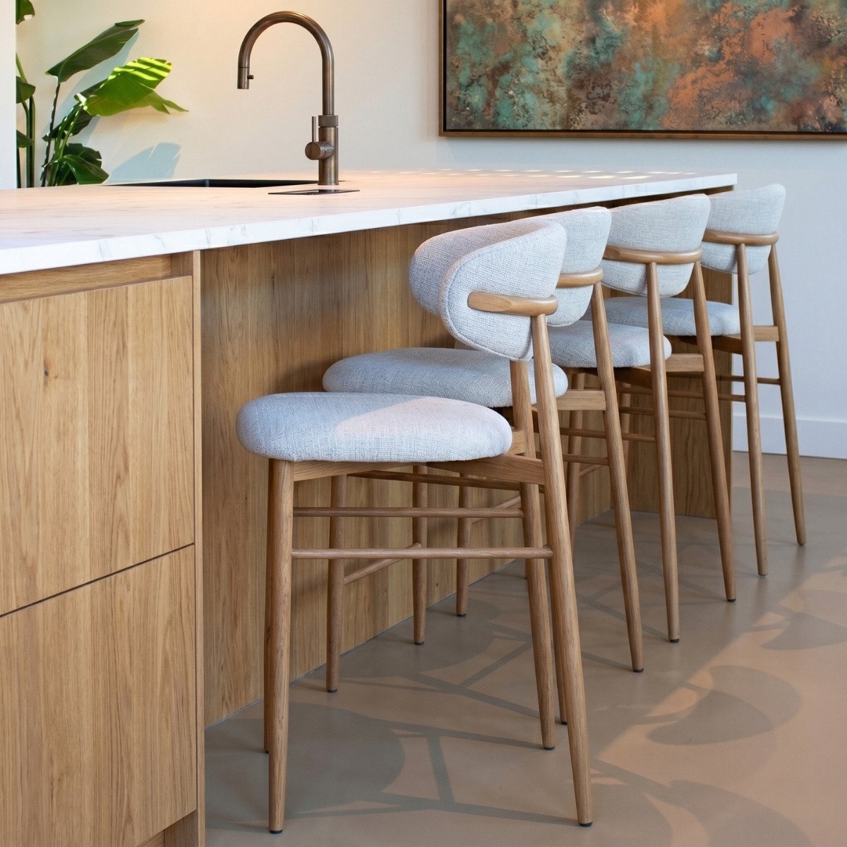 Giga Meubel Barstoel Alexia - Beige/Naturel - Zithoogte 65cm - Set van 2