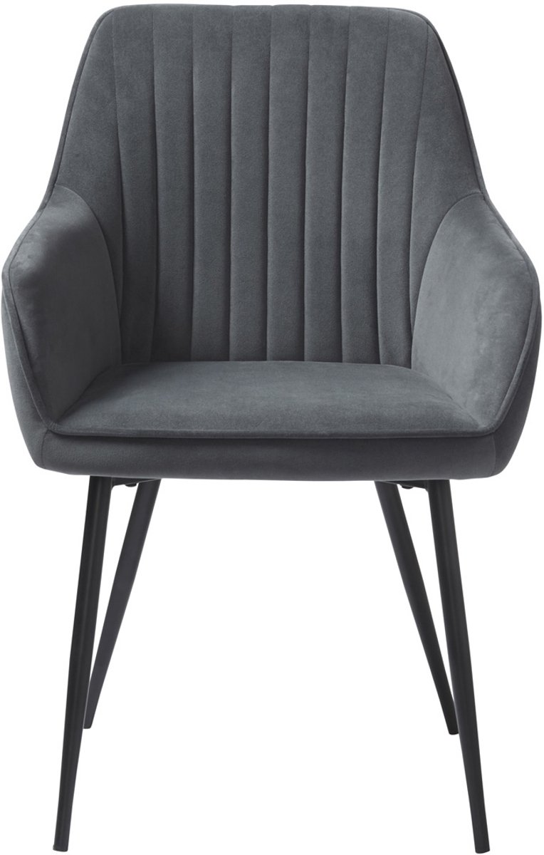 Giga Meubel Eetkamerstoel Nolan Stripe - Donkergrijs Velvet - Set van 2