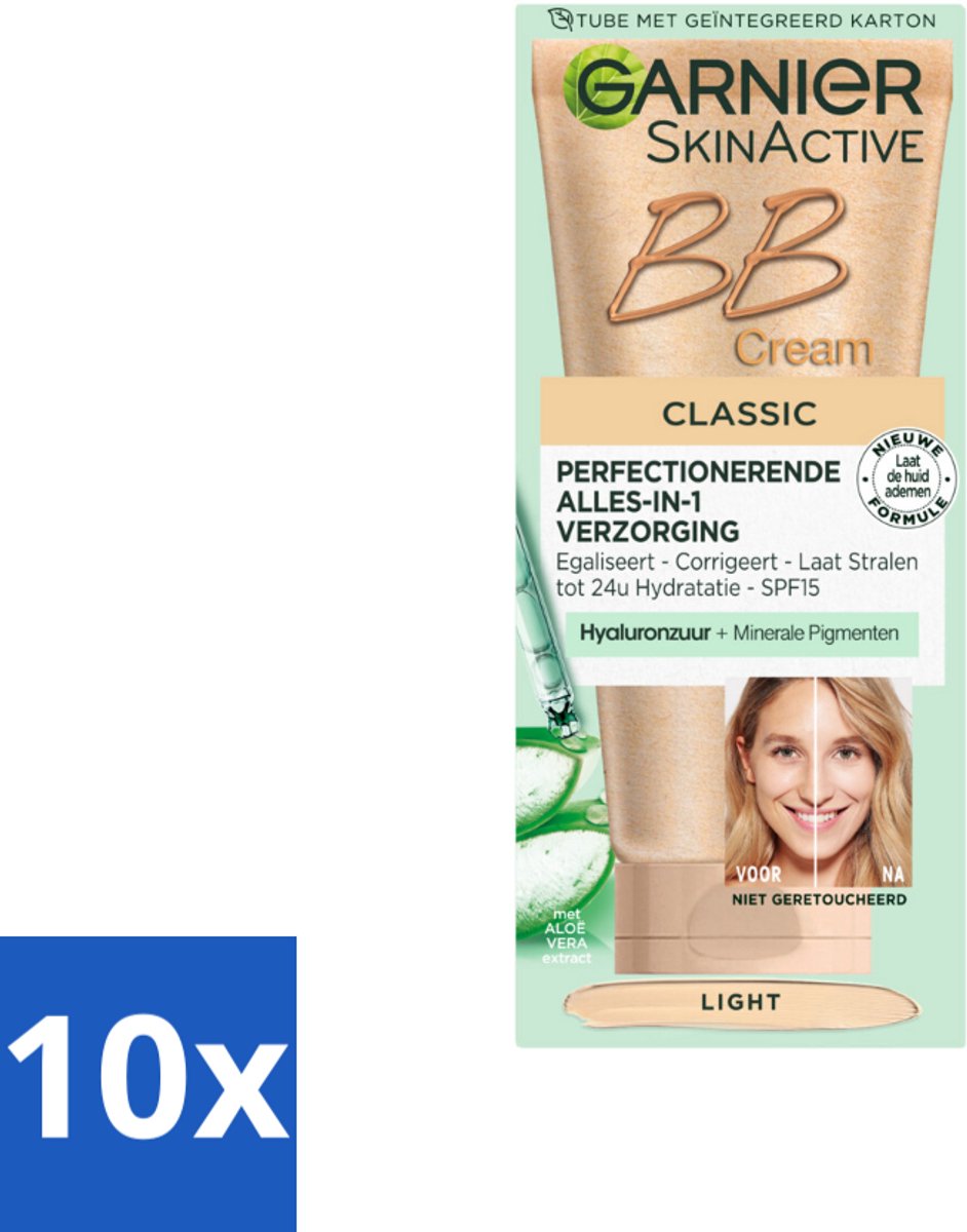 10 x Garnier - SkinActive - BB Cream Classic Light - 5-in-1 Verzorging - 50 ml - BB Cream - 5-in-1 Verzorging - Huidverzorging - Teintverzorging - SPF 15