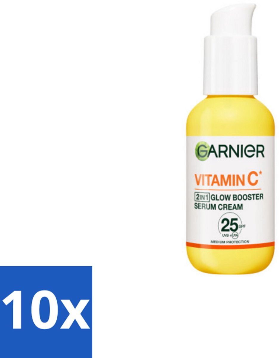 10 x Garnier - SkinActive - Serum Cream - Glow Booster - Vitamine C & SPF 25 - 50 ml - Glow Booster - Vitamine C - SPF 25 - Serum Crème - Huidverzorging