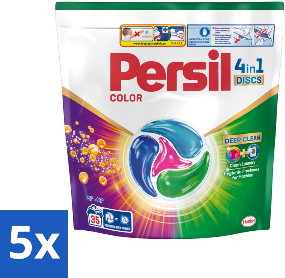 5 x Persil - Wasmiddel - Discs Color - Voor Gekleurde Was - Krachtige Vlekverwijdering - 35 wasbeurten - Persil Color 4in1 Discs - Gekleurde Was - Vlekverwijdering - Kleurbescherming - Frisheid