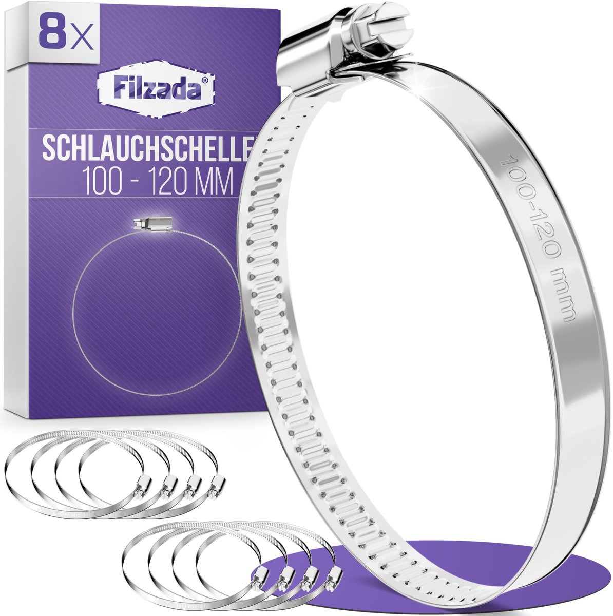 Slangklemmen set 8x 100-120 mm - verstelbare RVS slangklem - roestvrij staal - perfect voor stevige bevestiging - ShopVlot