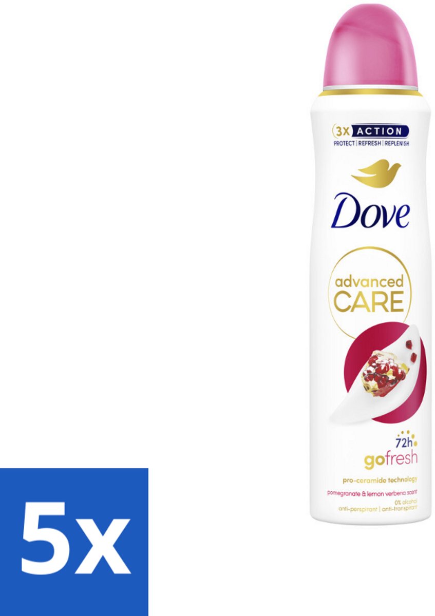 5 x Dove Deodorant Spray - Granaatappel & Citroenverbena - 150 ml - Dove Deodorant Spray - Anti-Transpirant - Zweetbehandeling - Geurbeleid - Okselhuid Verzorging
