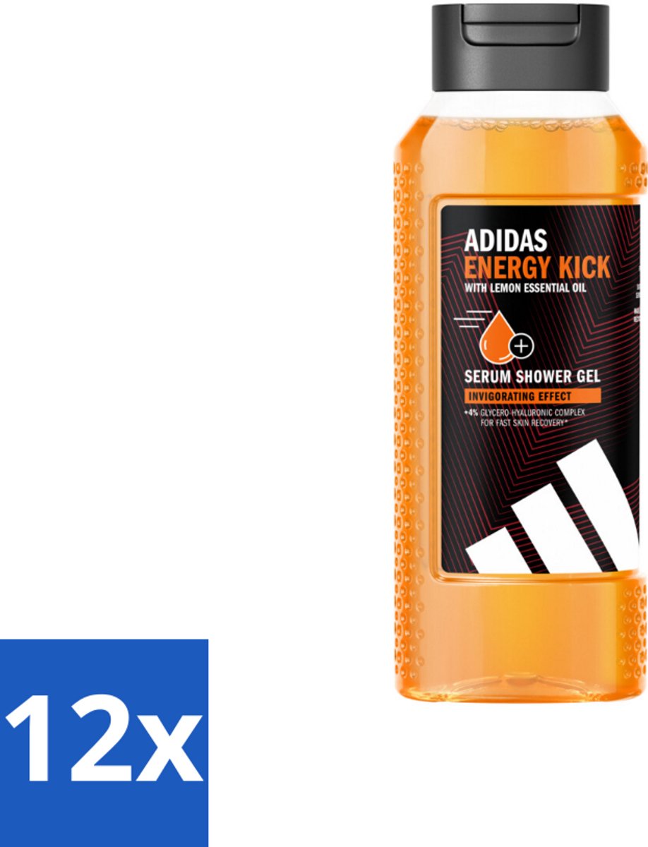12 x Adidas – Douchegel – Active Skin & Mind Energy Kick – 250 ml - Douche Gel - Energie - Frisheid - Citroen - Huidverzorging