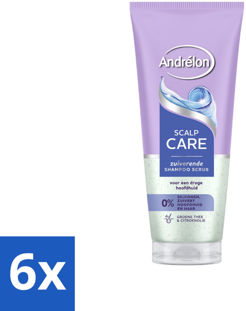 6 x Andrélon – Shampoo Scrub – Anti Roos – 200 ml - Droge Hoofdhuid - Gevoelige Hoofdhuid - Roos - Hoofdhuid Reinigen - Zuivere Hoofdhuid