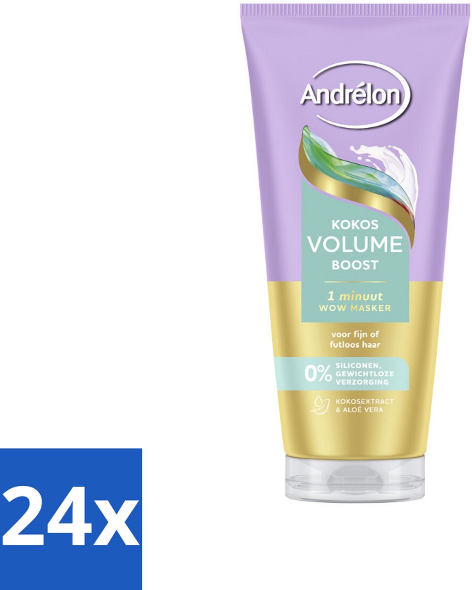 24 x Andrélon – Haarmasker WOW – Kokos Volume Boost – 180 ml - Volume Boost Haar - Fijn Haar Verzorging - Luchtig Haar - Haarmasker 1 Minuut - Kokos Volume