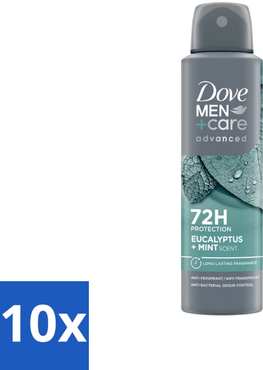 10 x Dove Men+Care Deodorant Spray - Eucalyptus & Mint - 150 ml - Deodorant Spray - Zweetbestrijding - Eucalyptus Mint - 72 Uur Bescherming - Anti-transpirant