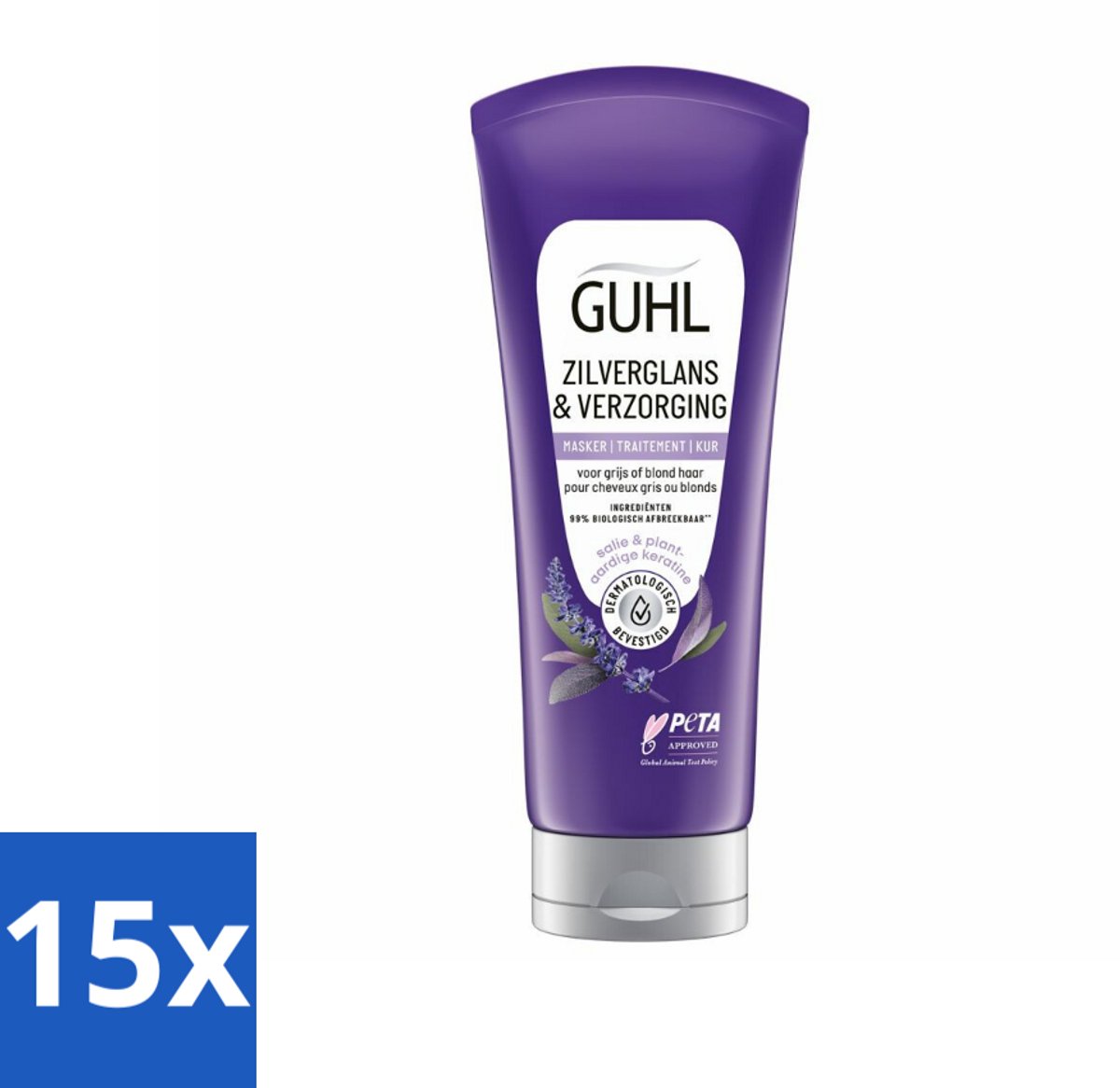 15 x Guhl - Haarmasker - Zilverglans & Verzorging Anti-Geel - 200 ml - Anti-geel Haarmasker - Haarmasker Anti-geel - Haarmasker Voor Blond Haar - Haarmasker Voor Grijs Haar - Haarmasker Voor Geblondeerd Haar