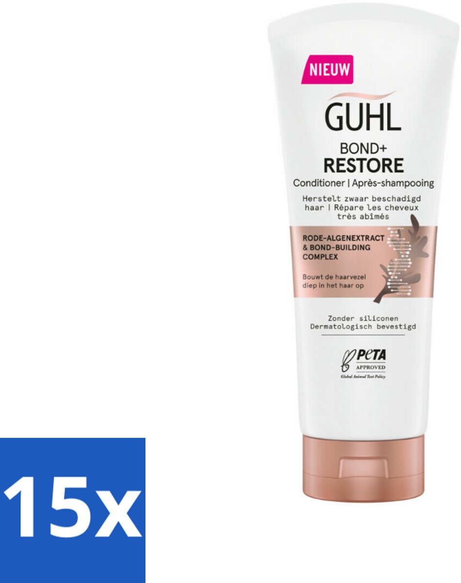 15 x Guhl - Conditioner - Bond+ Restore - 200 ml - Herstel Haar - Versterk Haar - Beschadigd Haar - Bond Building - Rode Algen