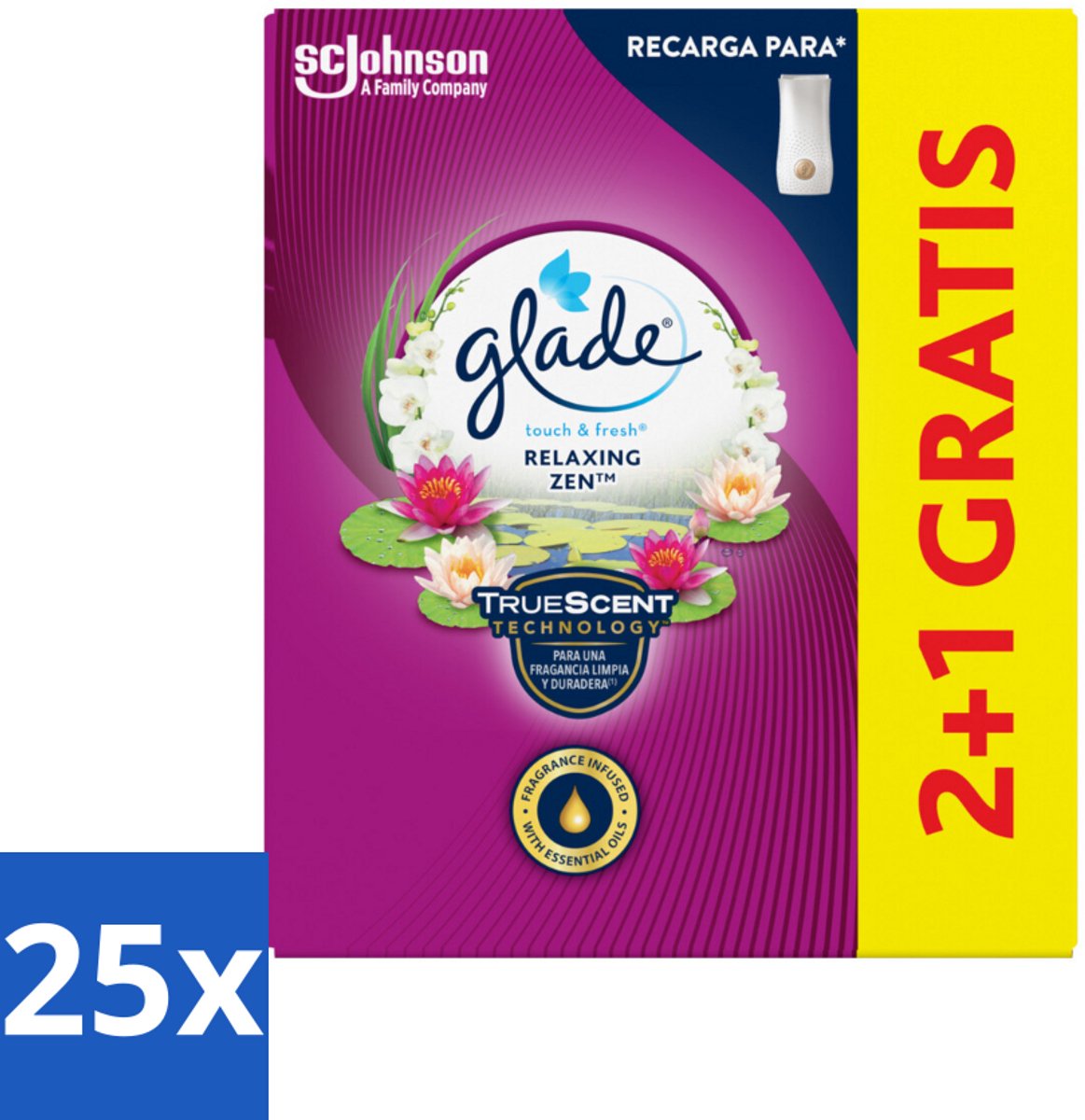 25 x Glade - Touch & Fresh - Relaxing Zen - 10 ml - Geur - Frisheid - Ontspanning - Rust - Badkamer