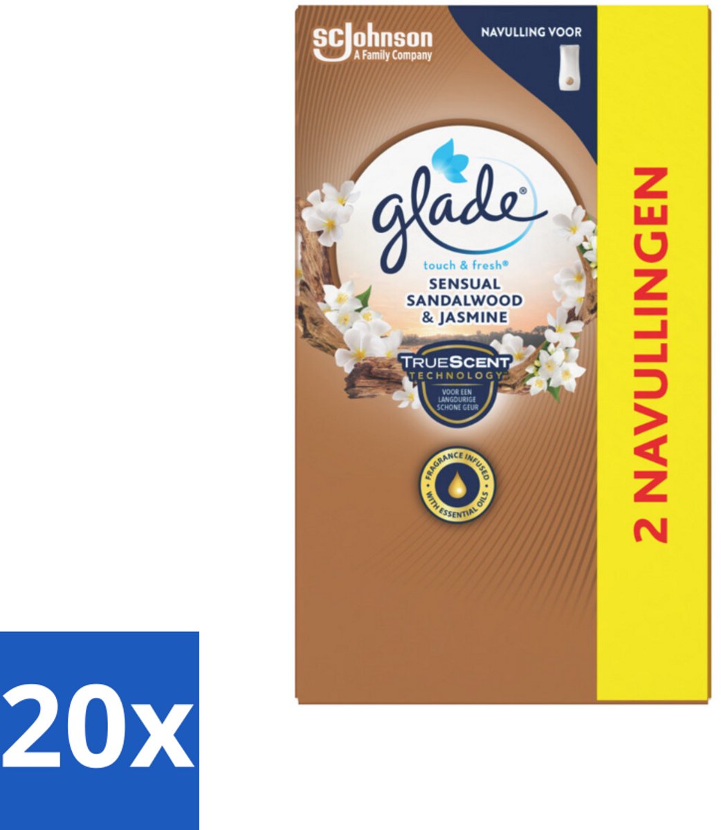 20 x Glade - Touch & Fresh Navulling - Sensual Sandelhout Jasmijn - 2 × 10 ml - Geur Navulling - Sandelhout Jasmijn - Glade Touch & Fresh - Geur In Badkamer - Geur In Toilet