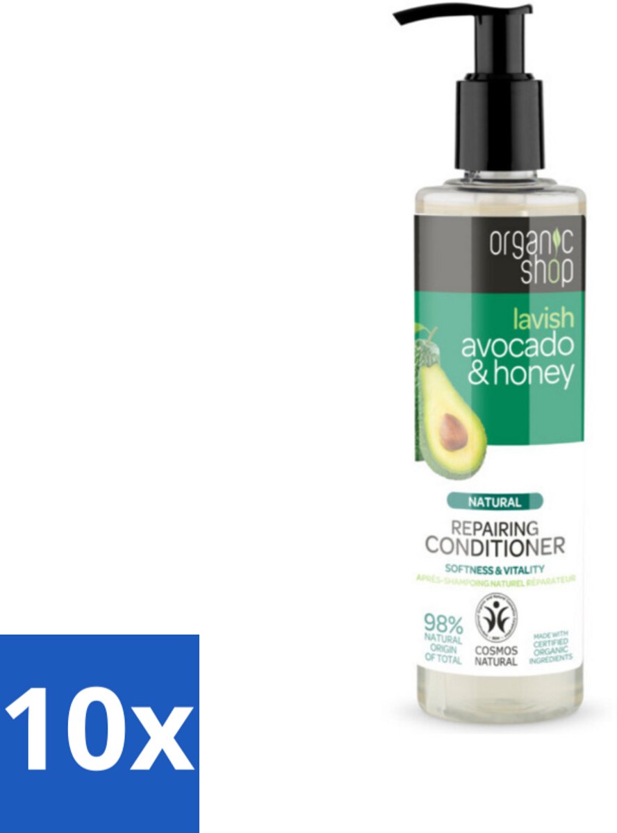 10 x Organic Shop - Natural Repairing Conditioner - Avocado & Honey - 280 ml - Voordeelverpakking - 10 stuks