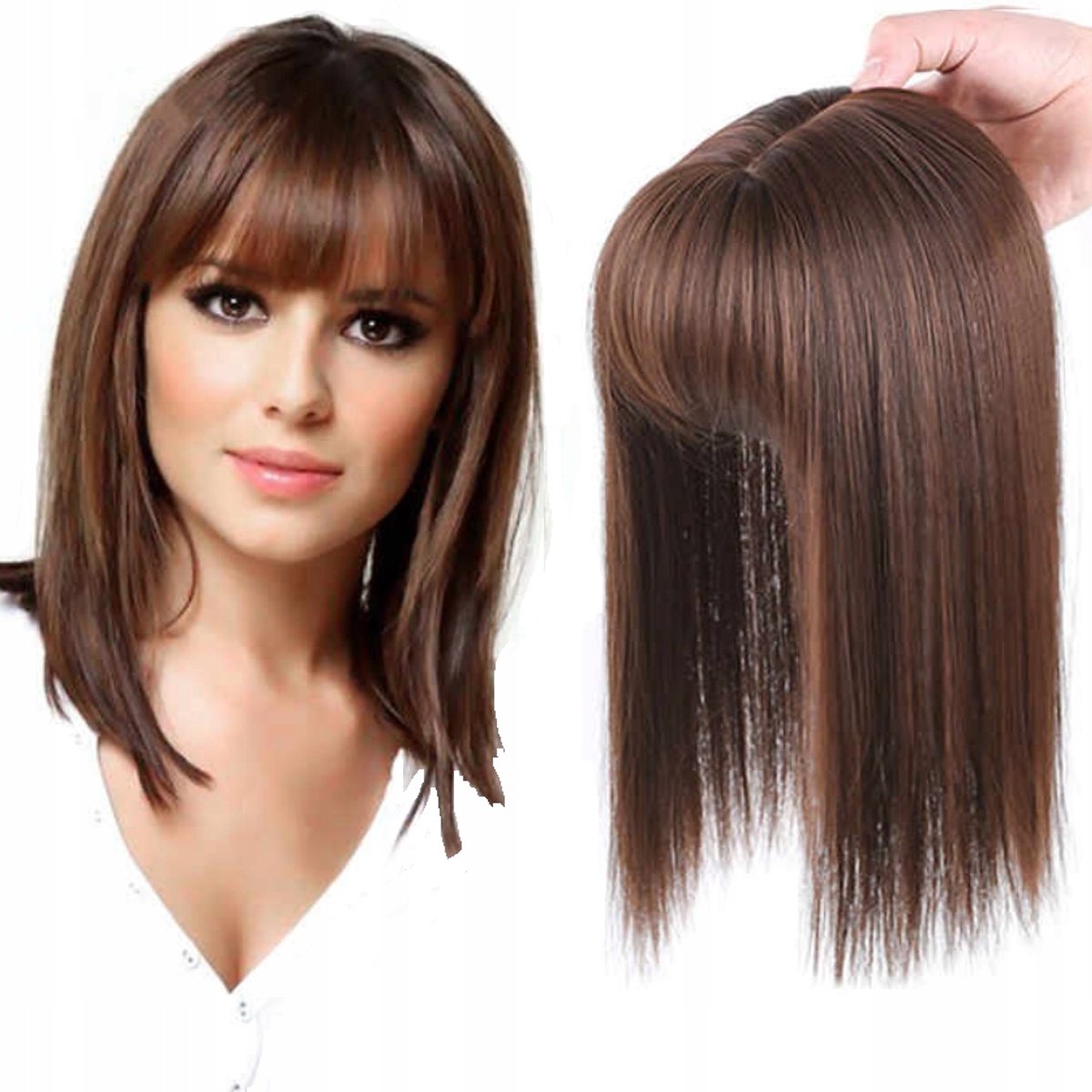 Dames Topper Haarstuk met Pony - Synthetisch, Clip-in, Verdikking