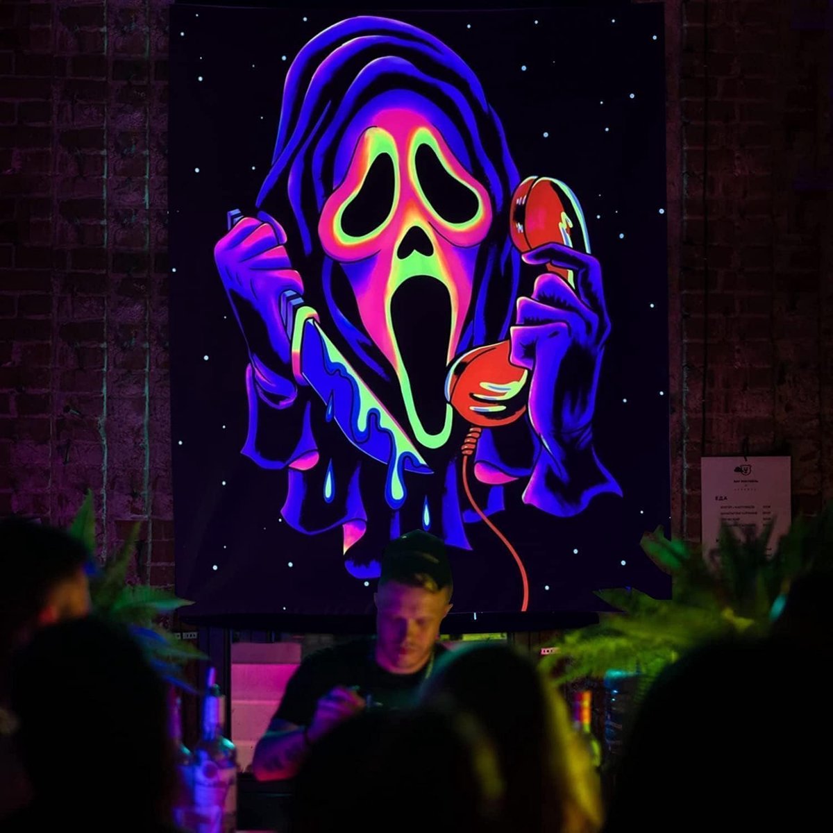 Simpkeely Blacklight Horror Face Rug, UV Reactive Ghost Wall Hangings, Glow in the Dark Party Decoration Halloween - ShopVlot