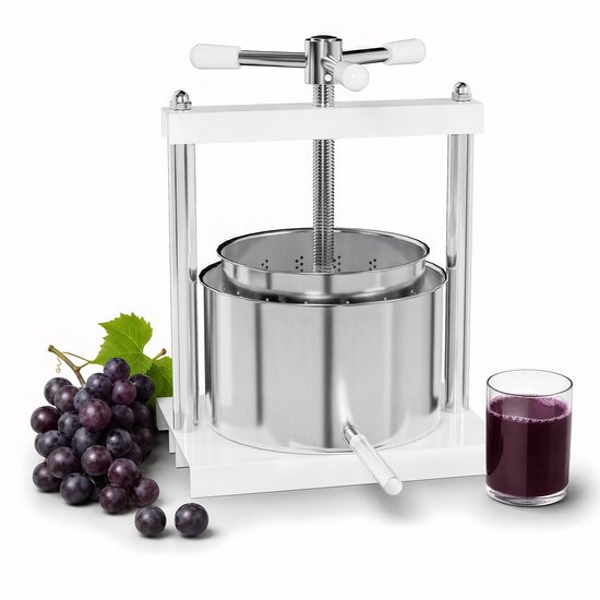 Fruitpers 5L Handmatig - Dubbele Wijn- & Bessenpers met RVS Filteremmer - Inclusief Drukplaat, Metalen Spindel en Uitloopbuis - Geschikt voor Fruit- en Groentesap - NAIZY van NAIZY — afbeelding 2