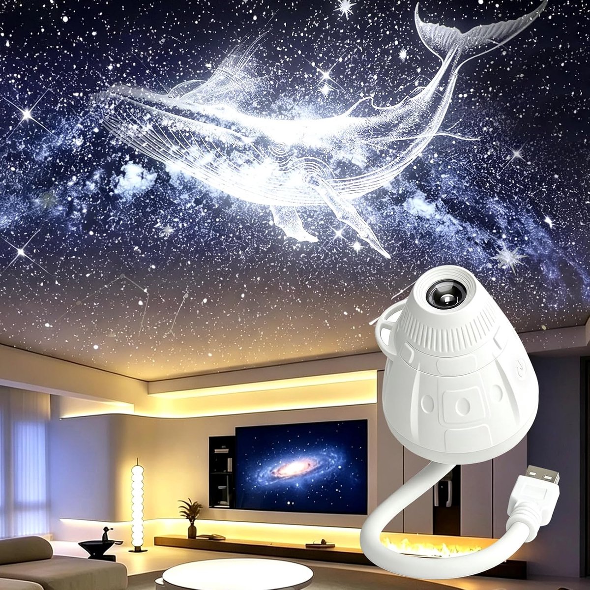 KZQ 2-in-1 Sterrenhemelprojector Nachtlampje - USB Sterrenhemelprojector - Draagbaar Sterrenhemellampje - Mini LED Wandprojector - 360° Instelbare Helderheid - Inclusief 3 Projectiefilms