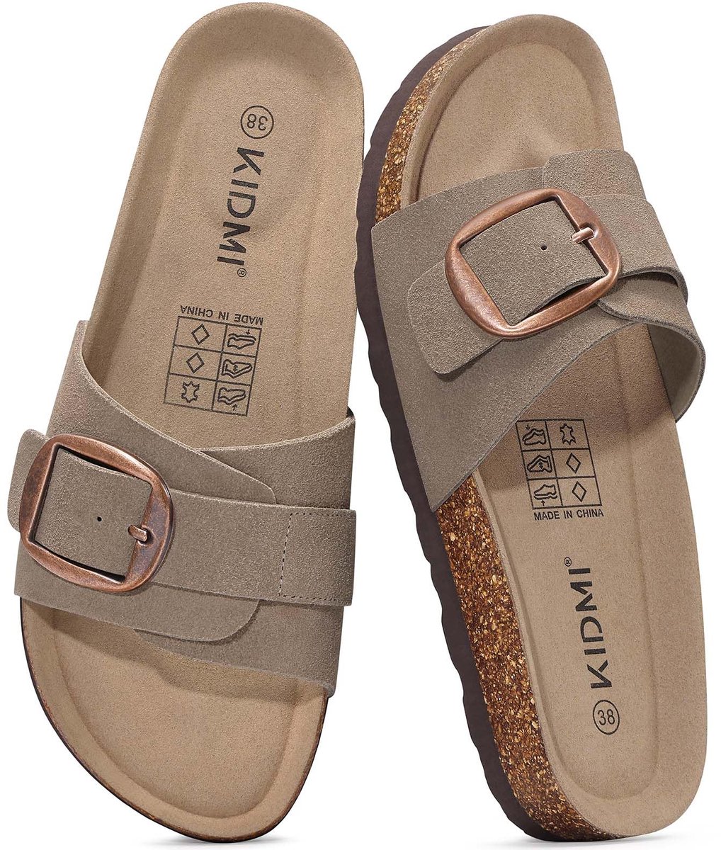 Homaxy - Unisex Sandalens – Koe suède Dames Slippers – Comfort slippers – Houten sandalens – Abrikooskleurig - 40- Geschikt voor een voetlengte van 25,4 cm