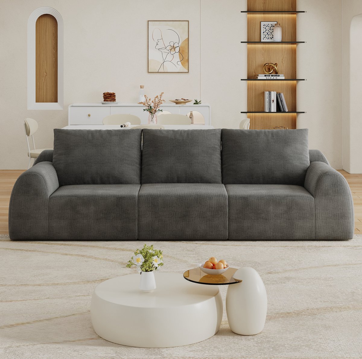 STILVORA Zitbank 257 cm Donkergrijs Met Chenille En Hoogelastisch Schuim Zonder Montage Voor Woonkamer Slaapkamer En Appartement