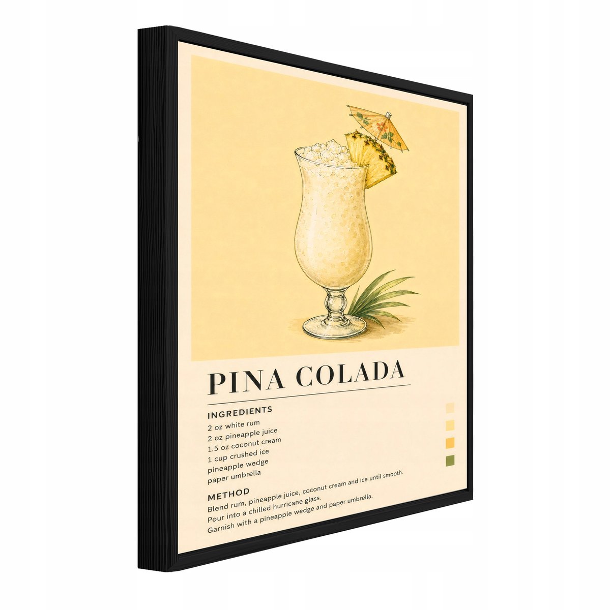 WALLARENA Schilderij op canvas met zwarte lijst - 120x80 cm - Pina Colada cocktailrecept in retrostijl - voor keuken en thuisbar Beige