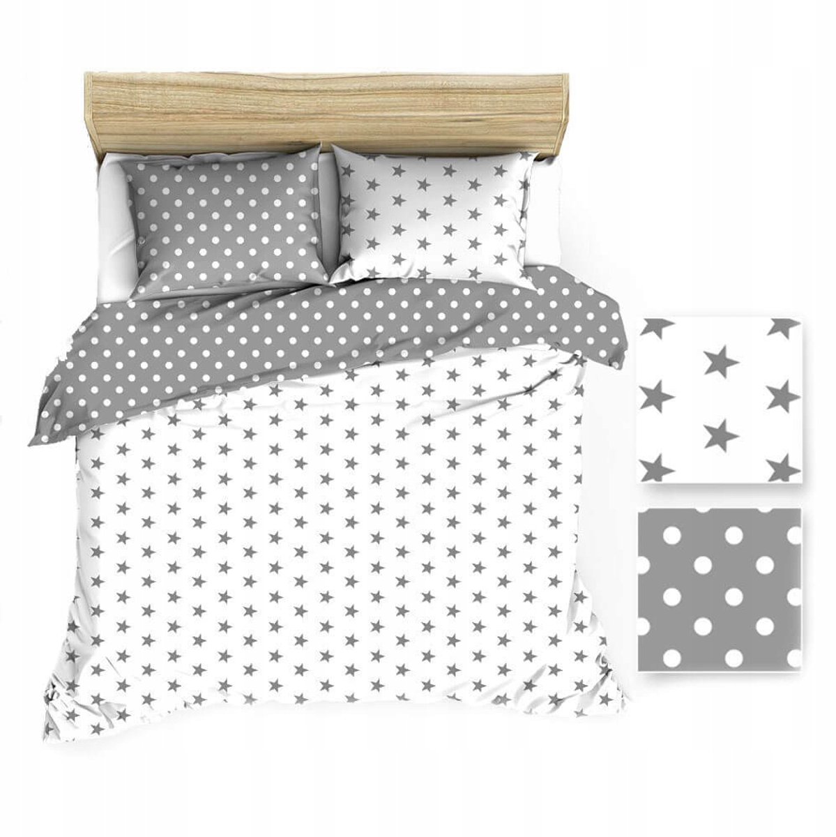 Katoenen Kinderbeddengoed 100x135cm Grijs Wit Sterren & Stippen