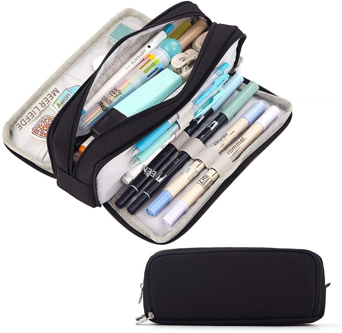 GELLDG Etui - Pennenzak met Dubbele Opening - Multifunctioneel Kantoor Etui - Geschikt voor School en Kantoor - Canvas Materiaal - Afmetingen 21x5x7cm