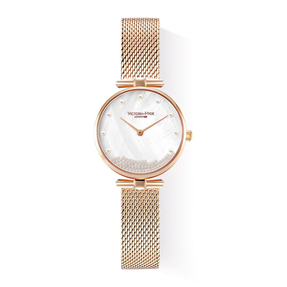 Victoria Hyde "Pearl" - Elegante Horloge - Dames Horloges - Goudkleurig - Witte Wijzerplaat - Leuke Cadeau - 3ATM Waterdicht - Cadeau Voor Haar - 30mm