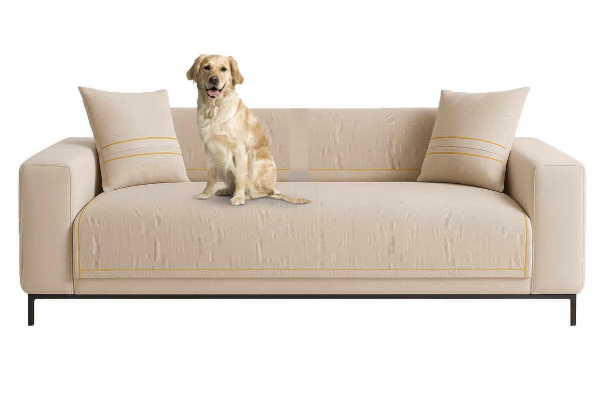 Set van 5 Beige Bankhoezen & Kussenslopen met Gouden Bies
