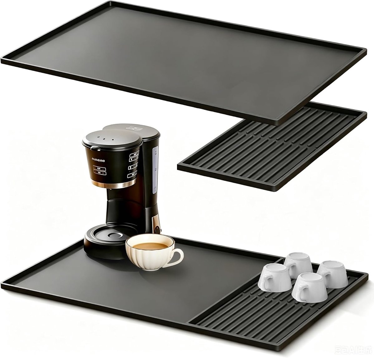 Zwarte koffiemachine afdruipmat van siliconen: 40 x 60 cm, koffiemachines siliconen mat met 19 x 40 cm afdruipmat - ShopVlot