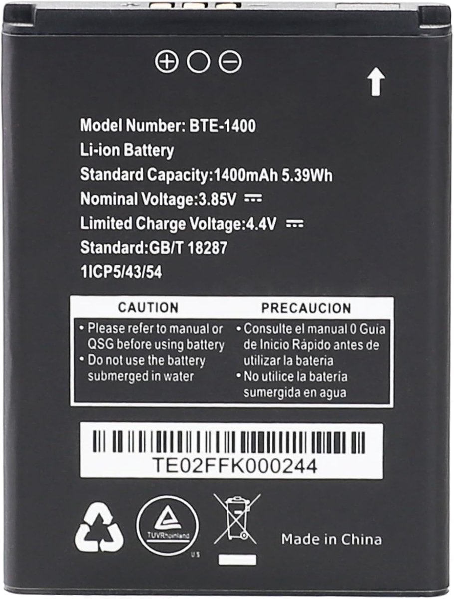 BTE-1400 Li-Ion Battery, 1400 mAh, 3.85 V, Compatible with Verizon Orbic Journey V RC2200L - ShopVlot