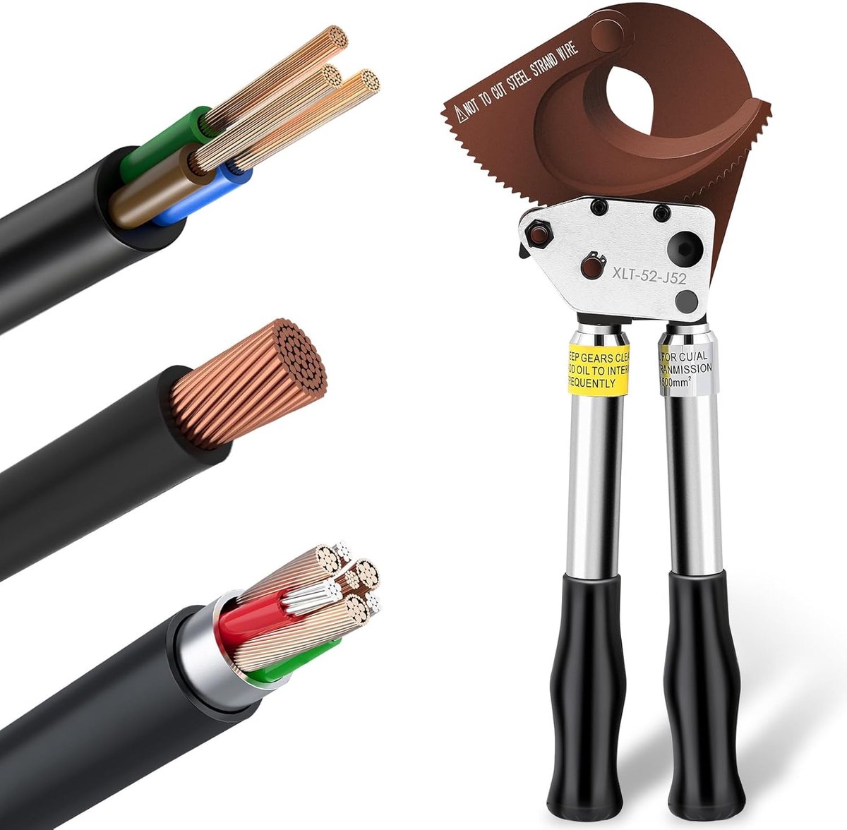 NEWTRY Heavy Duty Ratchet Cable Cutter for Cutting Copper, Aluminum Armoured Cables up to 500mm2 Efficient Wire - ShopVlot