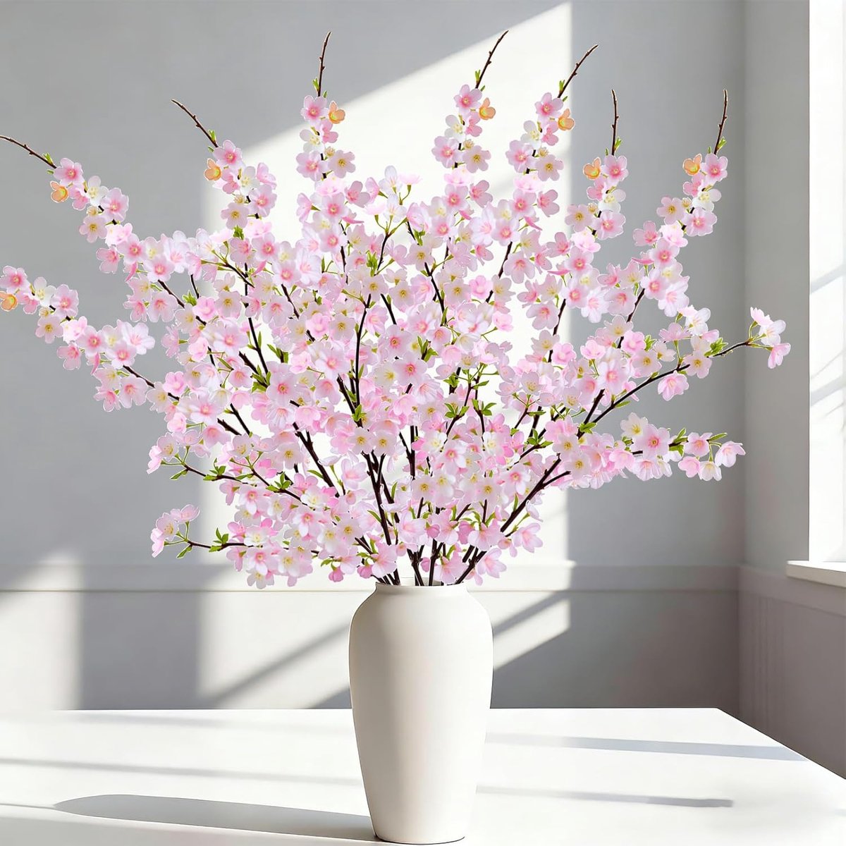 Kunstmatige kersenbloesem takken 105 cm - Set van 4 - Zachte roze en witte kleuren - Perfect voor vloer vases - ShopVlot