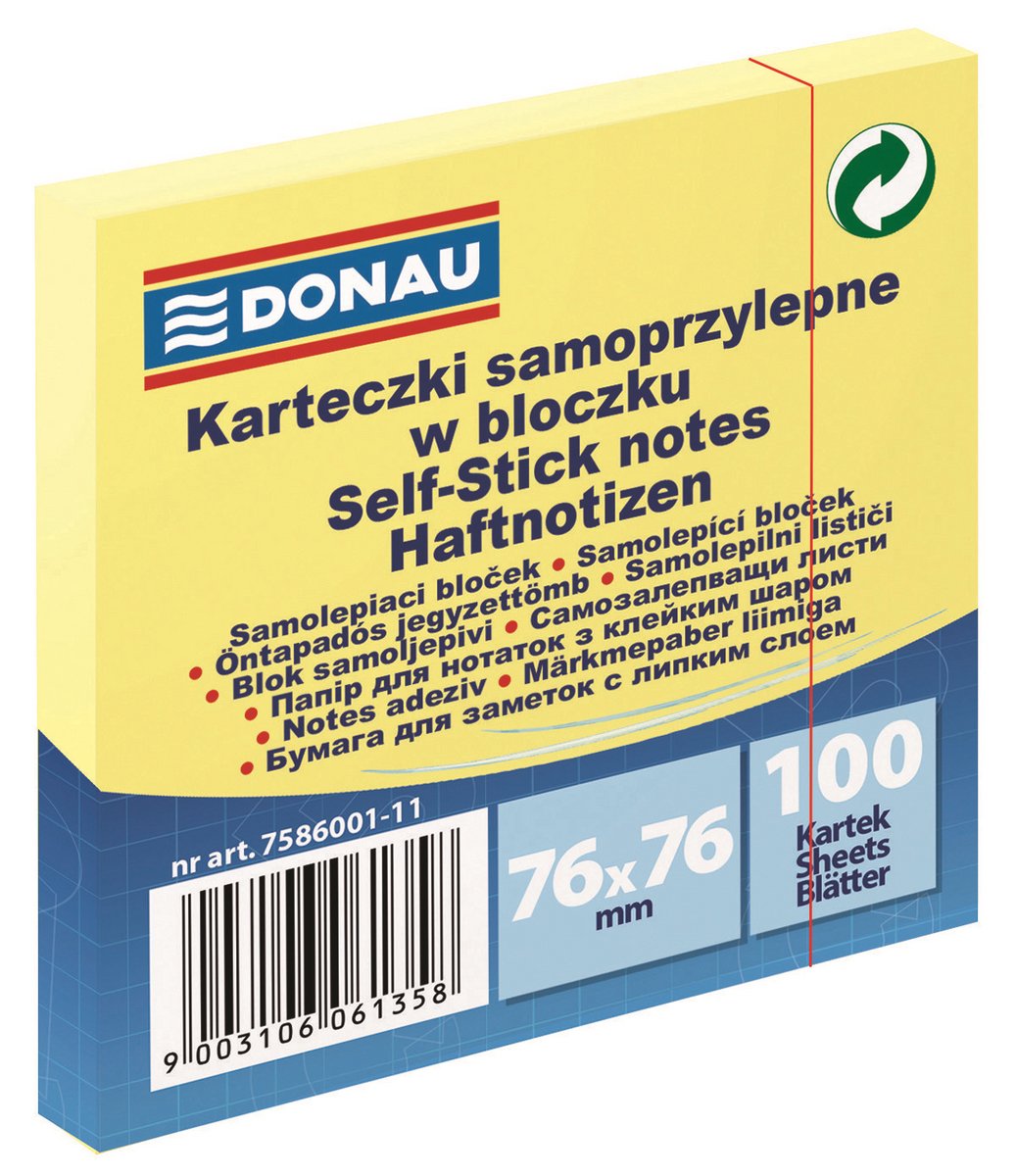 Memoblok, 76x76mm, geel, blok à 100 vel