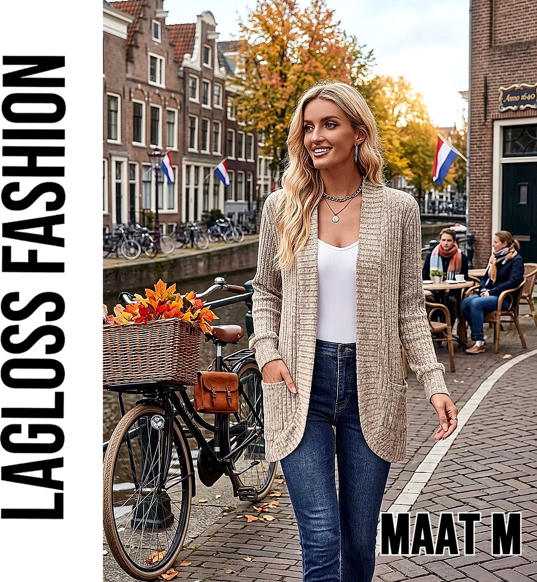 LaGloss® Dames Cardigan Vest – Abrikoos – Zacht Gebreid Vest - Maat M met Vestkraag – Casual Lente- & Herfstvest met Medium Stretch