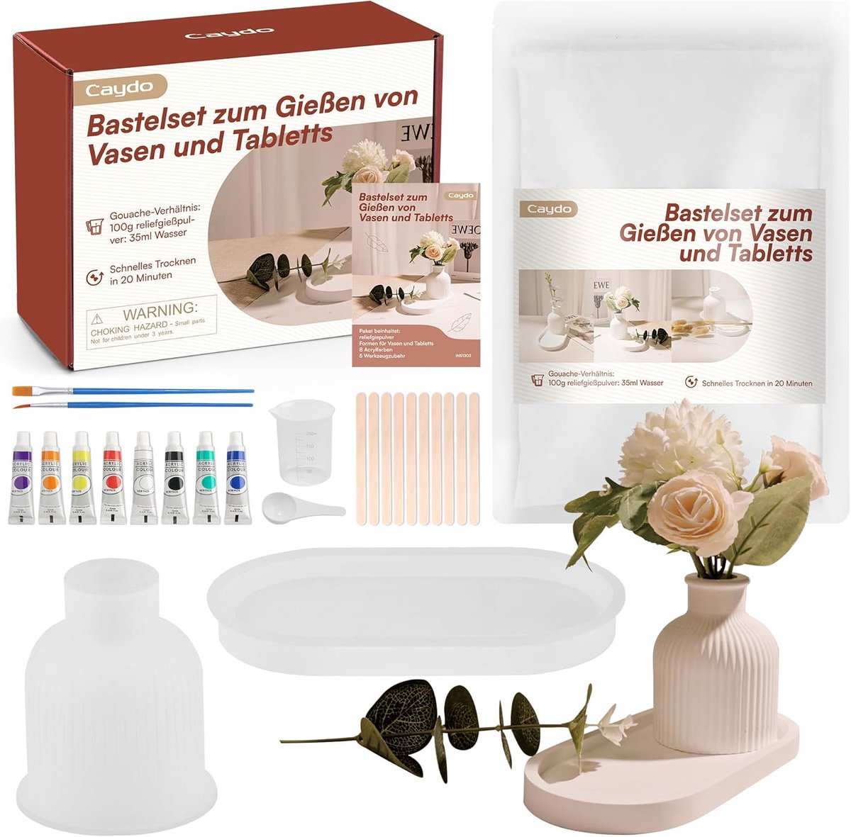 Gietpoeder set 500 g - Siliconen mallen - Vaas en pallets - Creatief beton gieten - ShopVlot