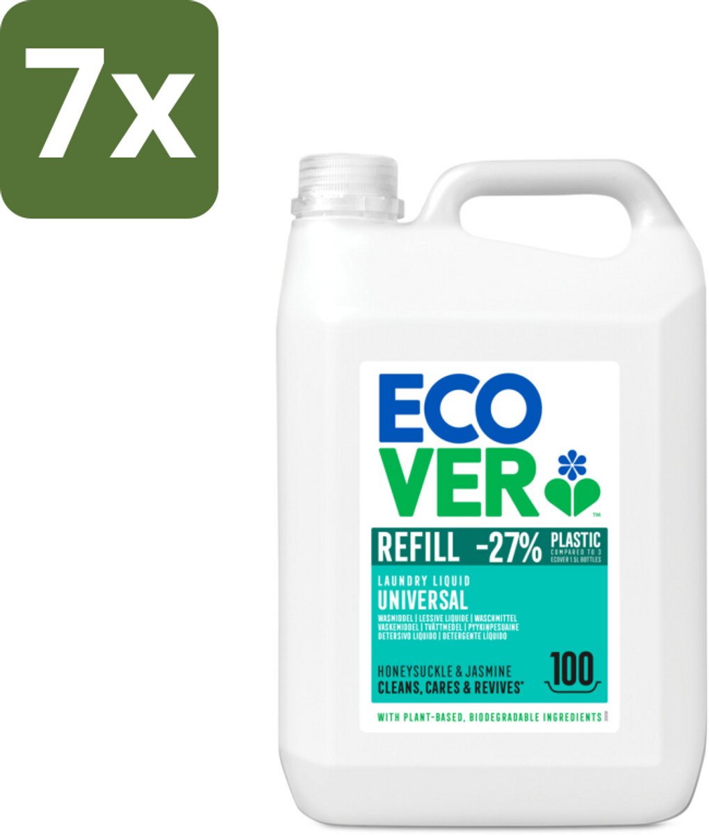 Ecover - Vloeibaar wasmiddel - Universeel - Kamperfoelie & Jasmijn - 5 liter - 100 wasbeurten - Bulkverpakking - 7 stuks