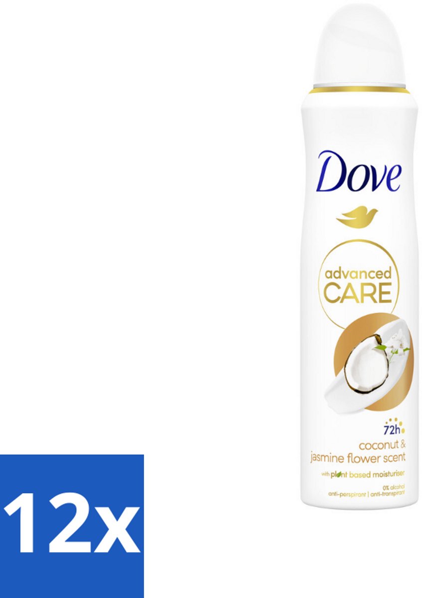 Dove Deodorant Spray - Advanced Care - Kokos & Jasmijnbloem - 150 ml - Voordeelverpakking - 12 stuks