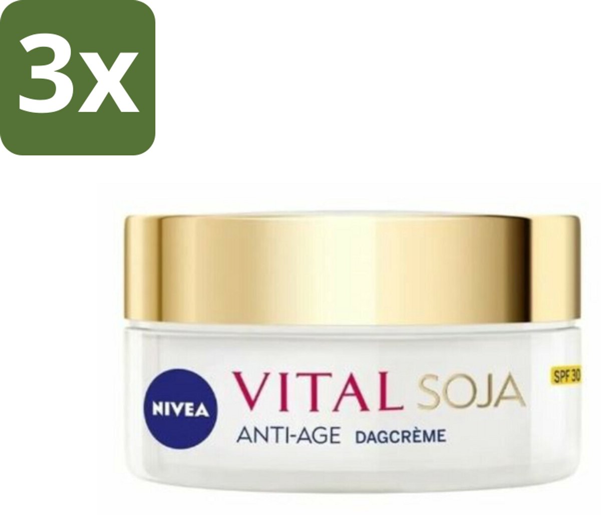 NIVEA - VITAL Soja Dagcrème - Beschermende Anti-Veroudering Crème - Voor rijpe huid - SPF 30 - Met Soja-extract - 50 ml - Bulkverpakking - 3 stuks