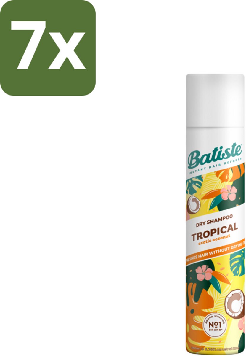 Batiste - Tropical - Droogshampoo - Tropische Geur - Verfrist en Stylet - 200ml - Bulkverpakking - 7 stuks