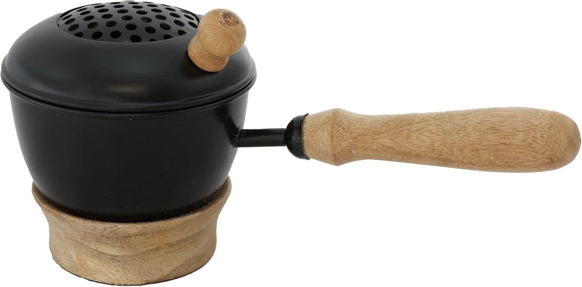 Rookpan met deksel - metalen pan met elegante mango houten handgreep - ideaal voor energetische thuisreiniging - ShopVlot
